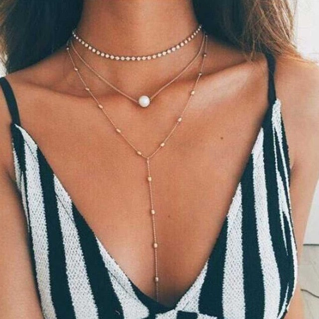 Alexa's Lingerie | Multi Layer Choker Necklace Pendant Fashion Jewelry